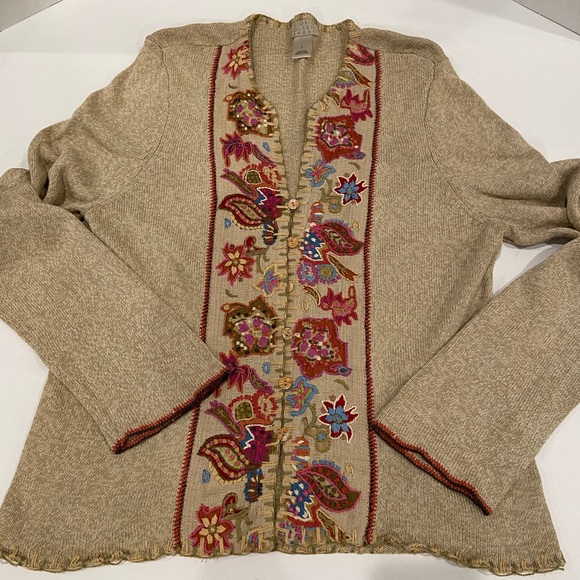 Sigrid Olsen Silk Artisinal Folkloric Cardigan. L - Picture 9 of 9